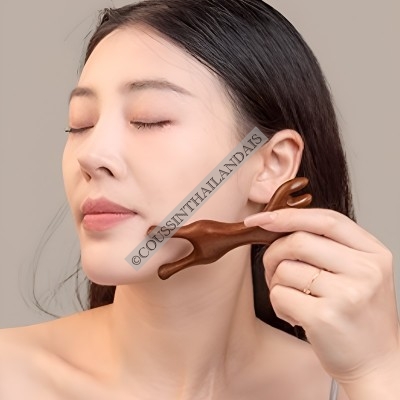 Natural wood meridian massage tool for the head