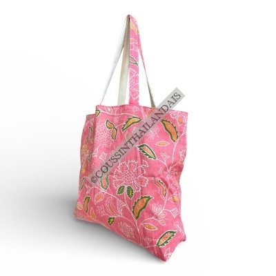 Sac cabas femme coton rose fleuri fait main